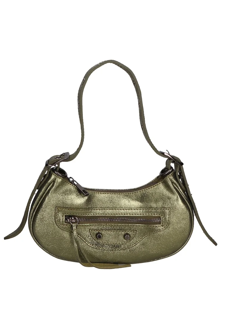 Geanta crossbody de piele cu aspect metalic, Verde