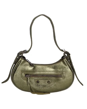 Geanta crossbody de piele cu aspect metalic, Verde