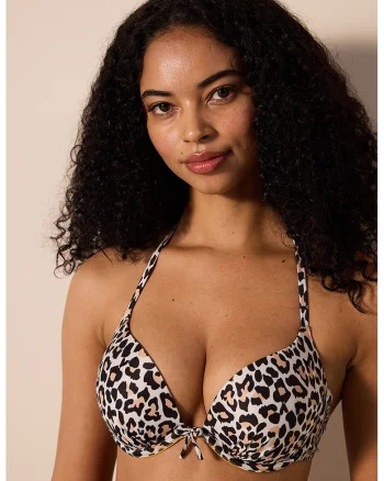 Sutien cu animal print, Negru/Roz somon/Alb murdar