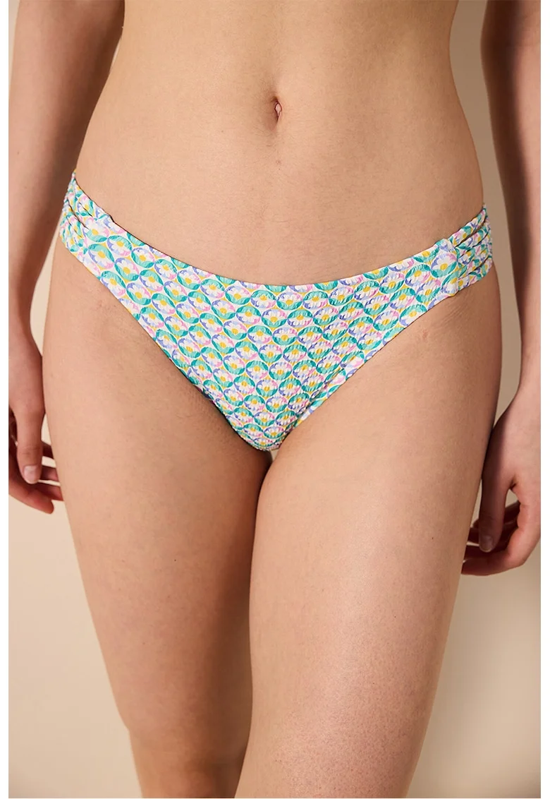 Slip cu imprimeu floral, Alb/Verde/Violet