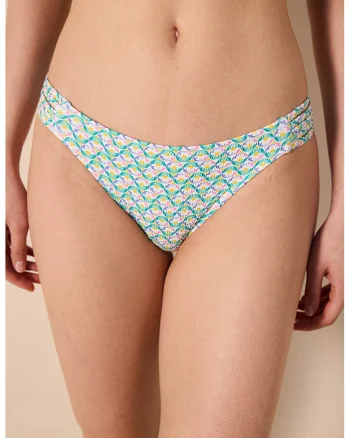 Slip cu imprimeu floral, Alb/Verde/Violet