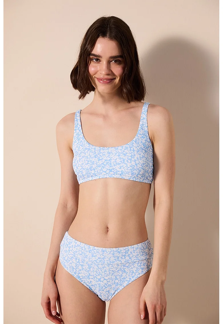 Sutien texturat de baie cu imprimeu floral, Albastru lavanda/Alb optic