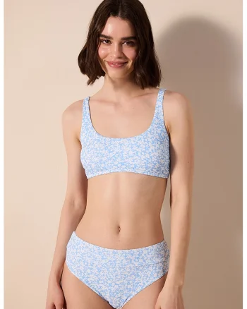 Sutien texturat de baie cu imprimeu floral, Albastru lavanda/Alb optic