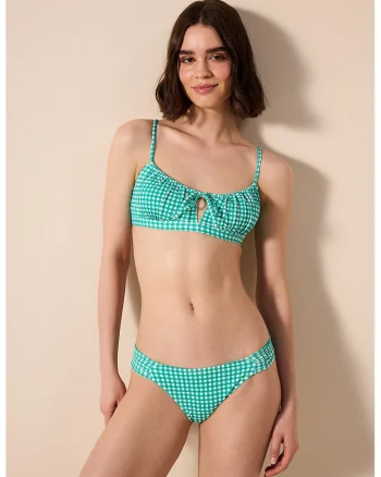 Sutien de baie cu model in carouri, Turcoaz/Alb optic