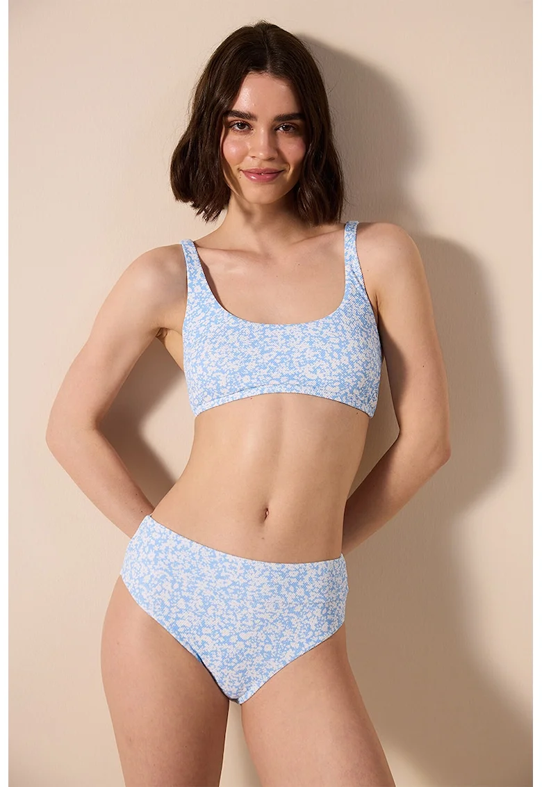 Slip cu model floral, Albastru lavanda/Alb optic