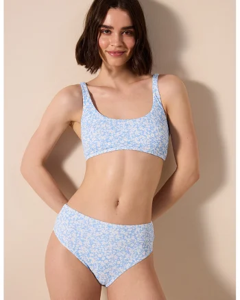 Slip cu model floral, Albastru lavanda/Alb optic