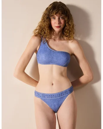 Slip cu aspect de denim si aplicatii de strasuri, Albastru lavanda