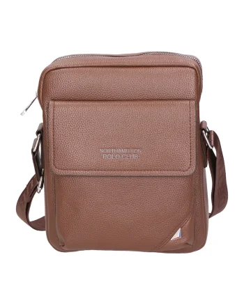 Geanta crossbody de piele ecologica cu buzunar cu clapa 24505, Maro deschis