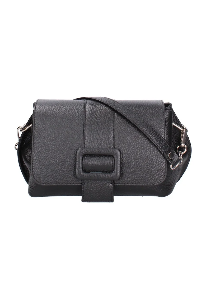 Geanta crossbody de piele cu clapa, Negru