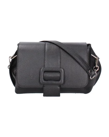 Geanta crossbody de piele cu clapa, Negru