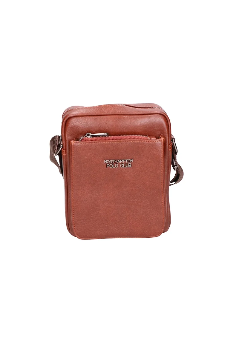 Geanta crossbody de piele ecologica cu logo, Maro