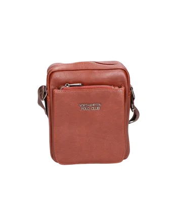 Geanta crossbody de piele ecologica cu logo, Maro