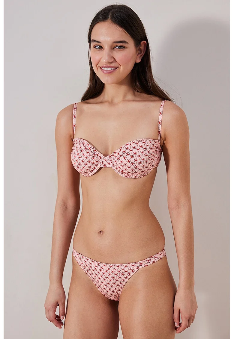 Sutien de baie cu sustinere metalica, Roz pastel/Rosu inchis