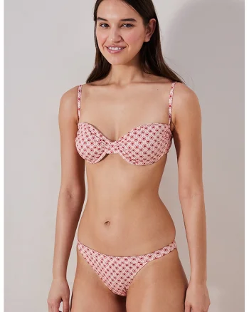 Sutien de baie cu sustinere metalica, Roz pastel/Rosu inchis