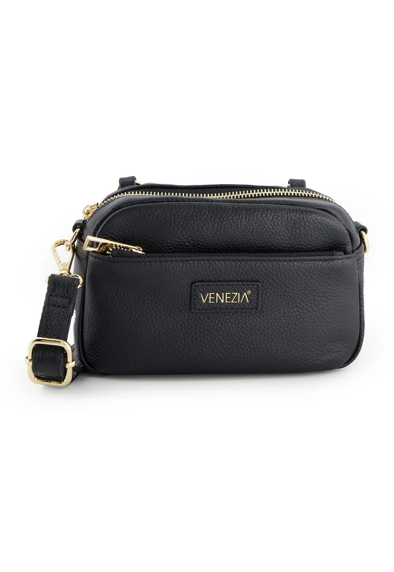 Geanta crossbody dama  piele naturala, neagra, 12x20x6cm, cu 2 buzunare interioare, curea detasabila max 128cm