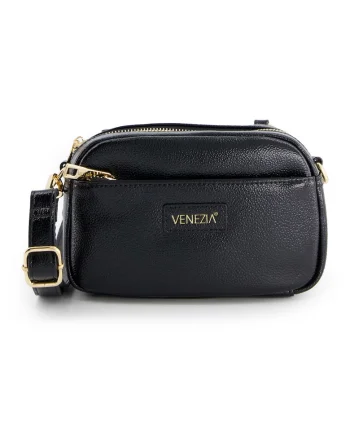 Geanta crossbody  piele lacuita, neagra, 12x20x6cm, cu 2 buzunare interioare, curea detasabila max 128cm