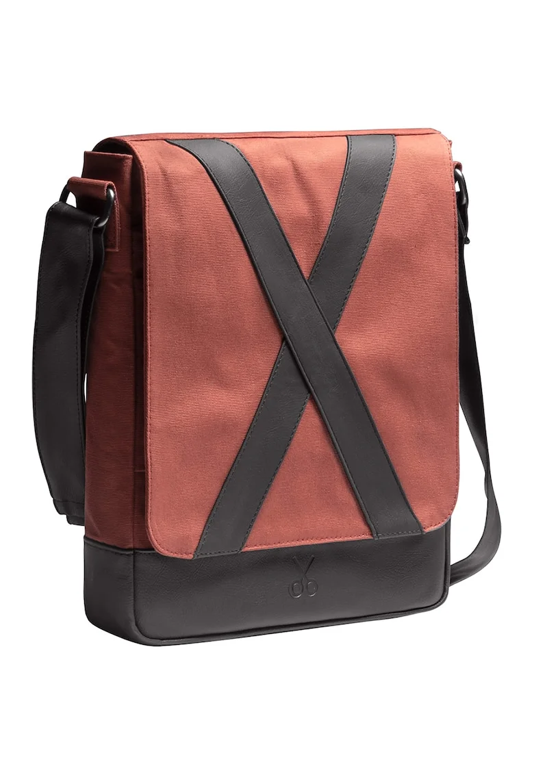Geanta crossbody unisex, Negru/Caramiziu, 31x25x7