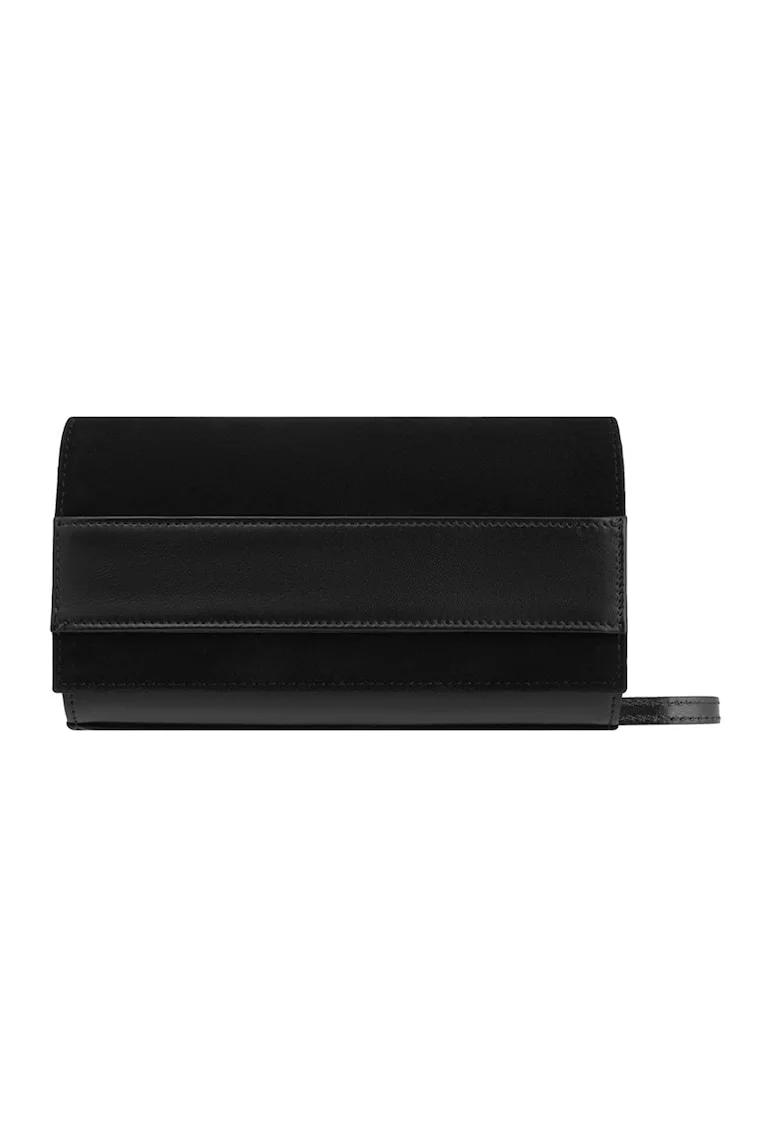 Geanta crossbody din piele si piele intoarsa cu lant, Negru