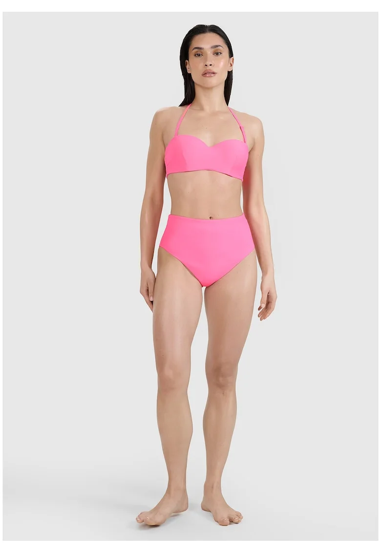 Slip de bikini pentru femei  roz, talie inalta, material sintetic