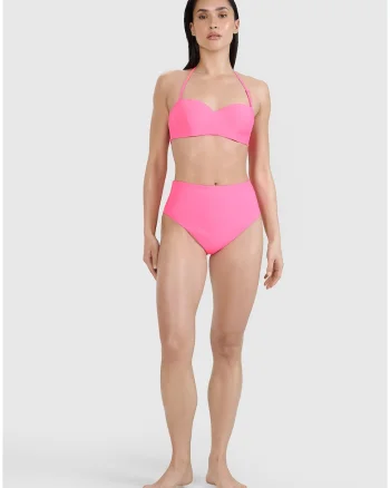 Slip de bikini pentru femei  roz, talie inalta, material sintetic