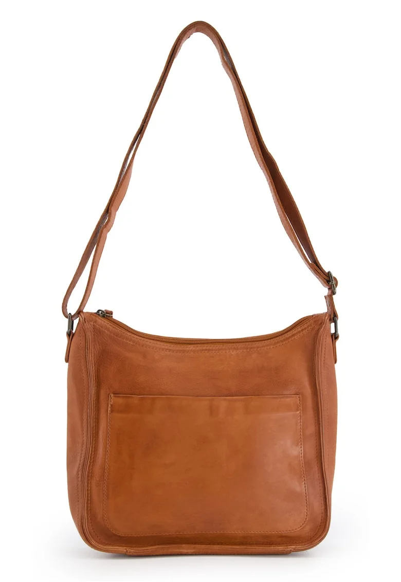 Geanta crossbody dama  piele naturala, maro, 26x27x8cm, 2 buzunare interioare, 2 buzunare exterioare