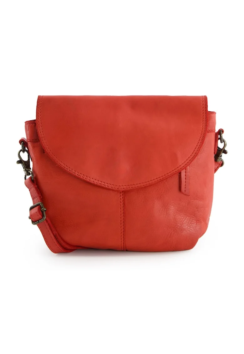 Geanta crossbody  piele naturala, rosie, 19x19x4cm, cu 2 buzunare interioare si 2 exterioare, curea detasabila max 145cm