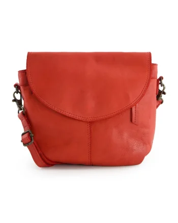 Geanta crossbody  piele naturala, rosie, 19x19x4cm, cu 2 buzunare interioare si 2 exterioare, curea detasabila max 145cm