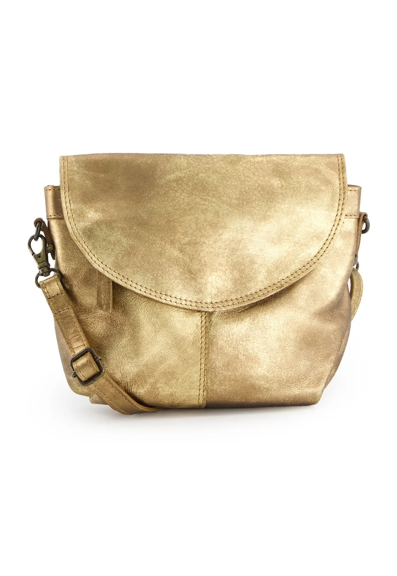 Geanta crossbody dama  piele naturala, auriu, 19x19x4cm, 2 buzunare interioare, 2 buzunare exterioare, curea detasabila max 150cm