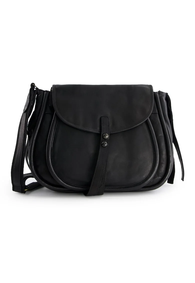 Geanta dama  crossbody, piele naturala, neagra, 34x24x10cm, 2 buzunare interioare, 2 buzunare exterioare, curea reglabila max 165cm