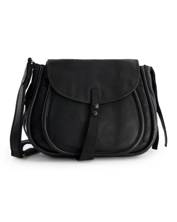 Geanta dama  crossbody, piele naturala, neagra, 34x24x10cm, 2 buzunare interioare, 2 buzunare exterioare, curea reglabila max 165cm
