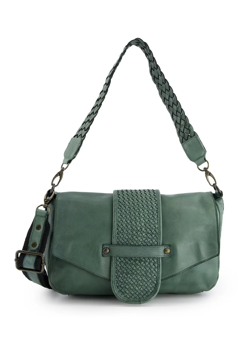 Geanta crossbody dama  piele naturala, verde, 18x30x8,5cm, curea detasabila, 2 buzunare interioare, 1 buzunar exterior