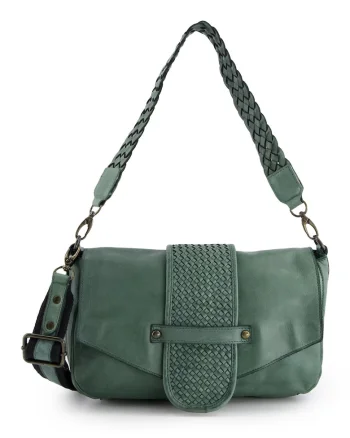 Geanta crossbody dama  piele naturala, verde, 18x30x8,5cm, curea detasabila, 2 buzunare interioare, 1 buzunar exterior