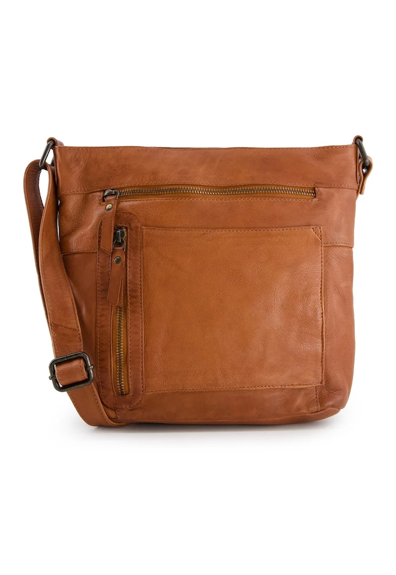 Geanta crossbody dama  piele naturala, maro, 26x30x9cm, 3 buzunare interioare, 4 buzunare exterioare