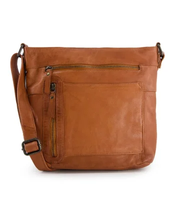 Geanta crossbody dama  piele naturala, maro, 26x30x9cm, 3 buzunare interioare, 4 buzunare exterioare