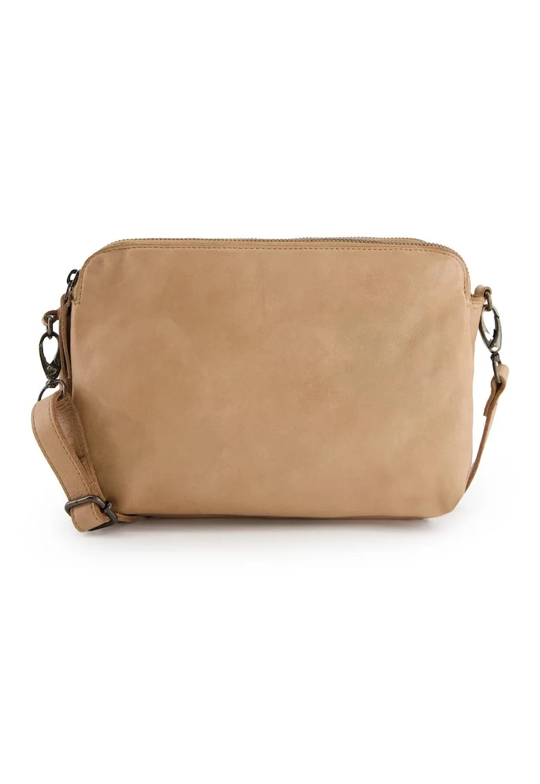 Geanta crossbody dama  piele naturala, bej, 18x26x10cm, 2 buzunare interioare, 1 buzunar exterior, curea detasabila max 150cm