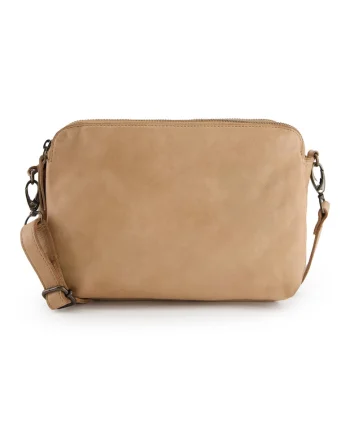 Geanta crossbody dama  piele naturala, bej, 18x26x10cm, 2 buzunare interioare, 1 buzunar exterior, curea detasabila max 150cm