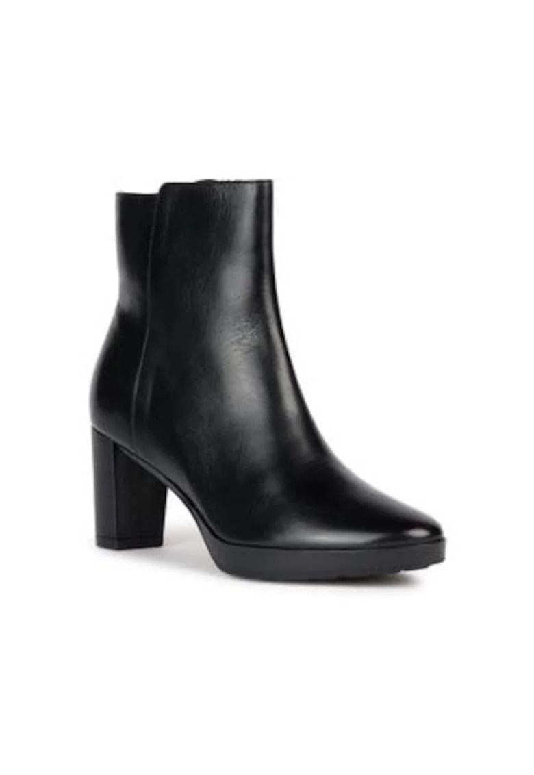 Botine dama pana la glezna,  302594894, piele naturala, negru,