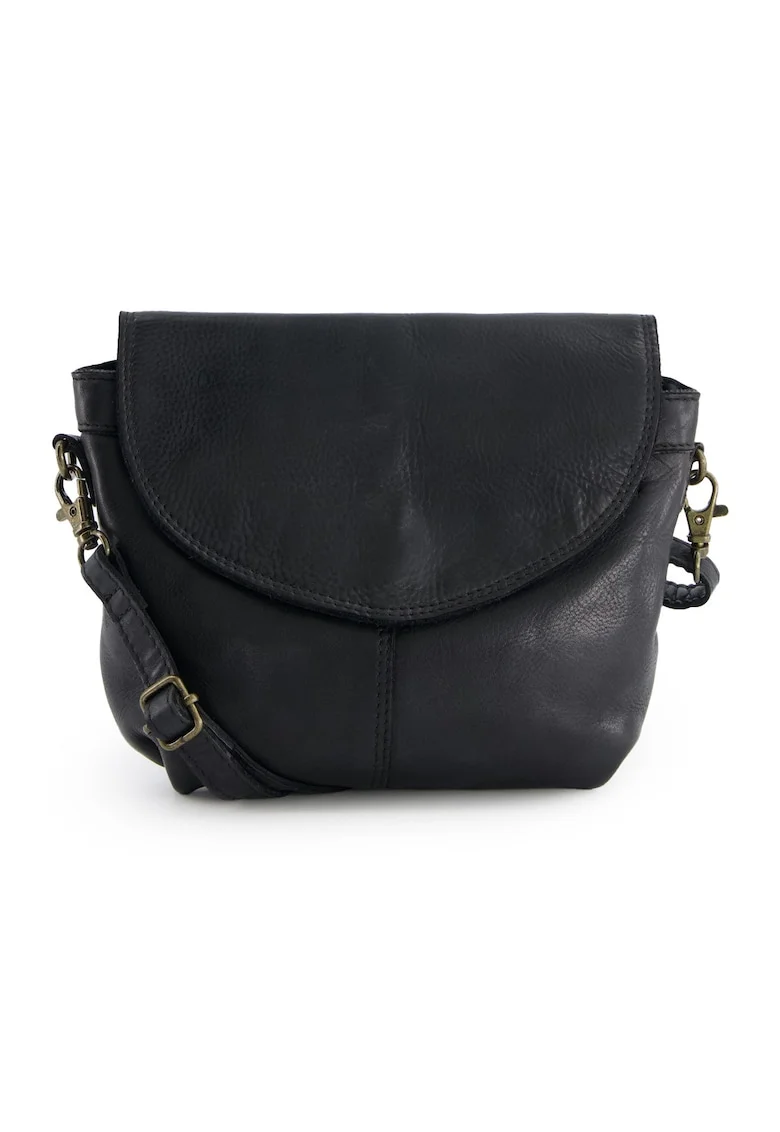 Geanta crossbody din piele naturala  neagra, 19x19x4cm, cu 2 buzunare interioare si 2 exterioare, curea detasabila max 150cm