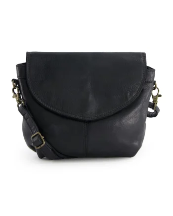 Geanta crossbody din piele naturala  neagra, 19x19x4cm, cu 2 buzunare interioare si 2 exterioare, curea detasabila max 150cm