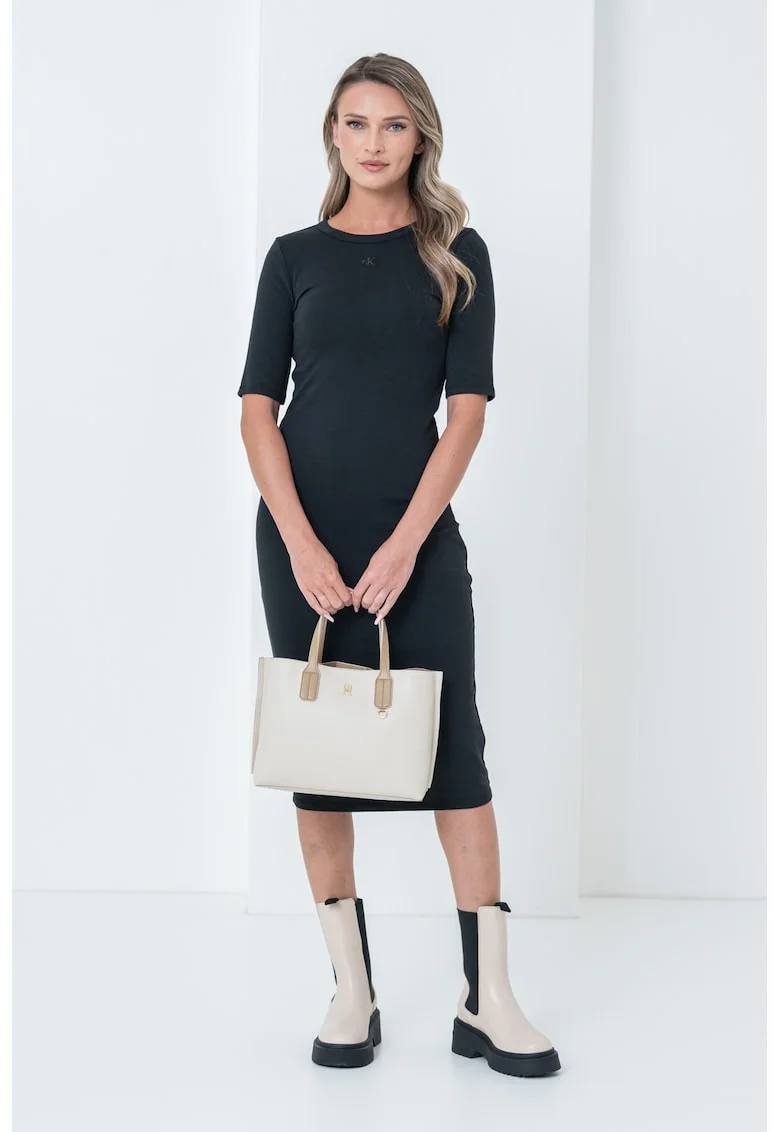 Rochie cu croiala bodycon si decolteu la baza gatului, Negru