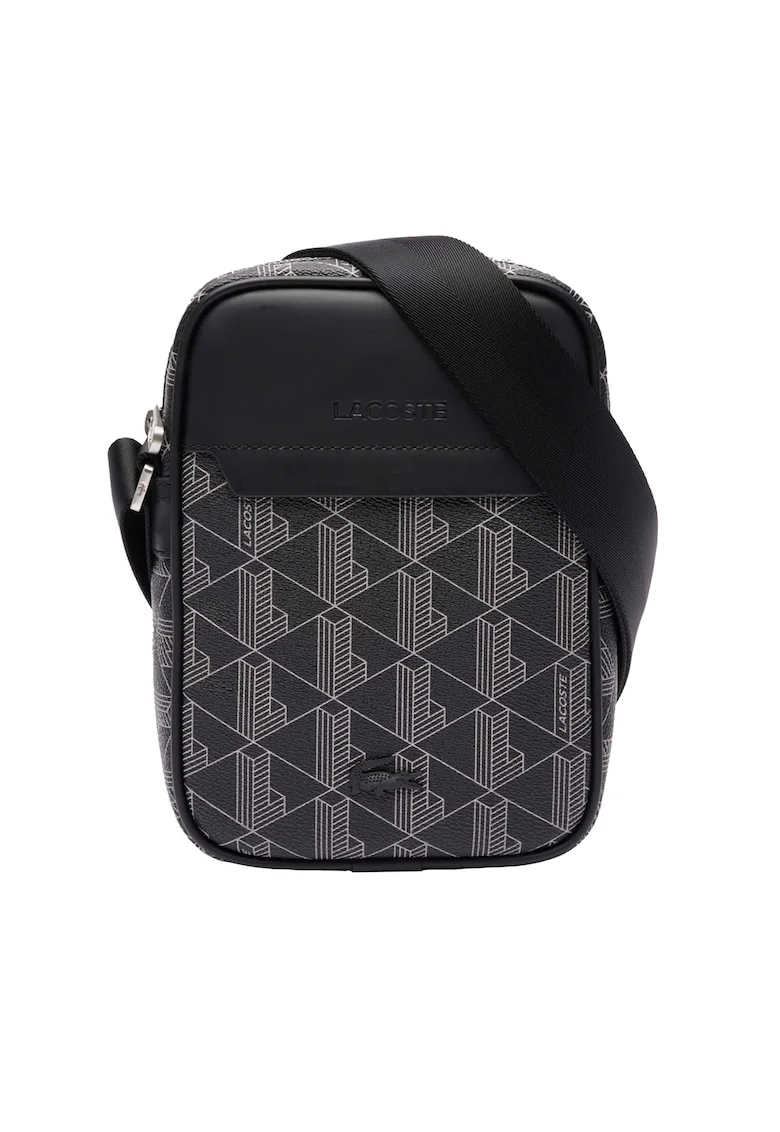 Geanta crossbody de piele ecologica cu logo, Negru