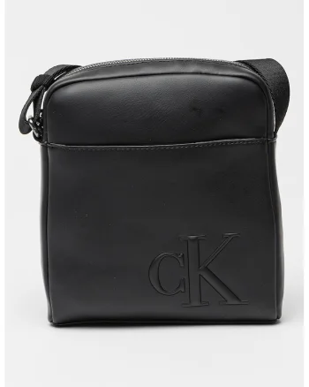 Geanta crossbody cu monograma logo in relief, Negru
