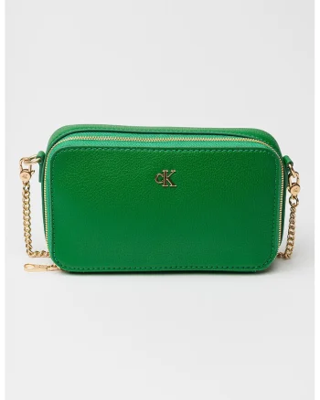 Geanta crossbody de piele ecologica cu logo metalic, Verde