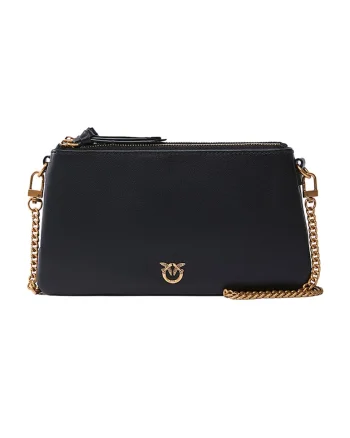 Geanta crossbody de piele cu doua compartimente Double Mini, Negru
