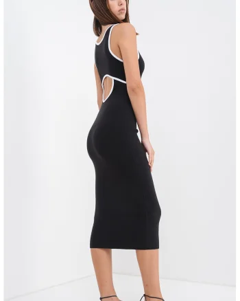 Rochie midi cu croiala bodycon, decolteu rotund si decupaj pe partea din spate, Negru
