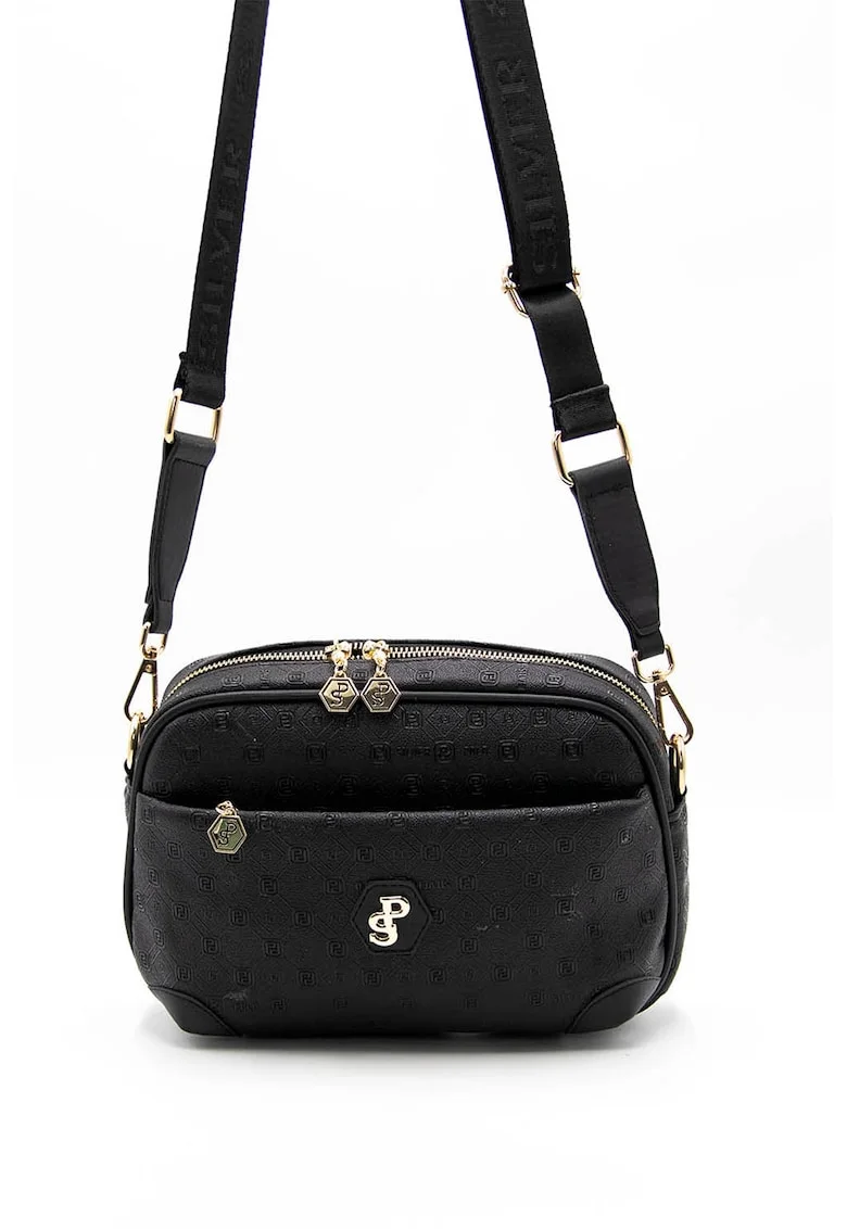Geanta crossbody cu logo, Negru