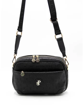 Geanta crossbody cu logo, Negru