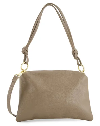 Geanta crossbody  din piele naturala, maro, 20x28x4cm, cu manere decorative, curea detasabila, lungime maxima 128cm.