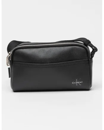 Geanta crossbody din piele ecologica cu detaliu logo, Negru