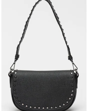 Geanta crossbody cu clapa si bareta cu logo, Negru